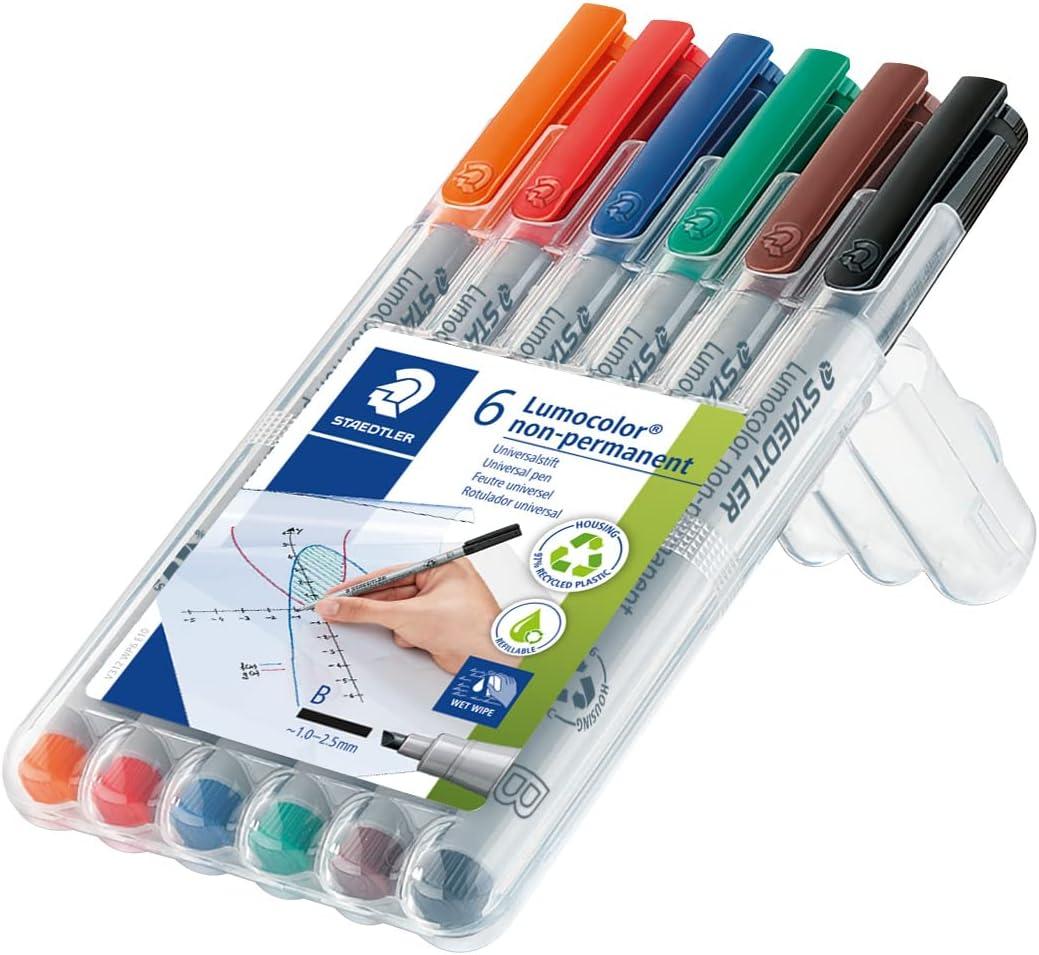 STAEDTLER Lumograph Non-Permanent Wet Erase Marker Pen, Fine Tip, Low ...