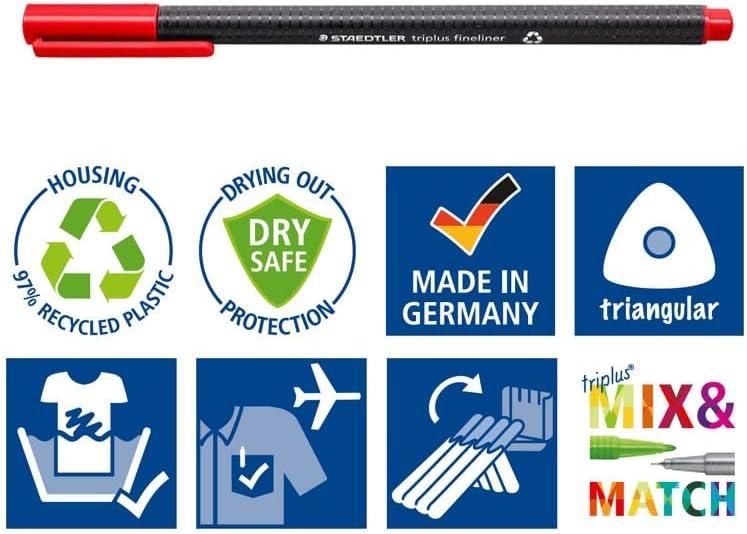 STAEDTLER Triplus Fineliner 334-3 Tips – Blue (Pack of 10)(Blue ...